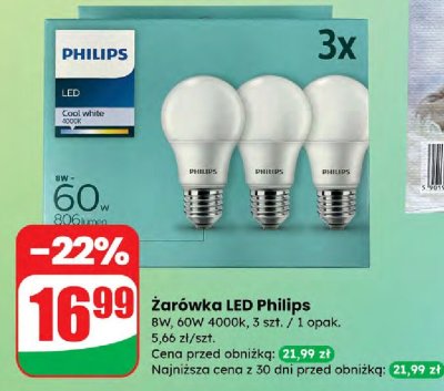 Żarówka LED Philips 8W, 60W 4000K, 3 szt. promocja w Dino