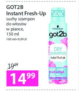 Suchy szampon silky foam Got2b instant fresh-up promocja