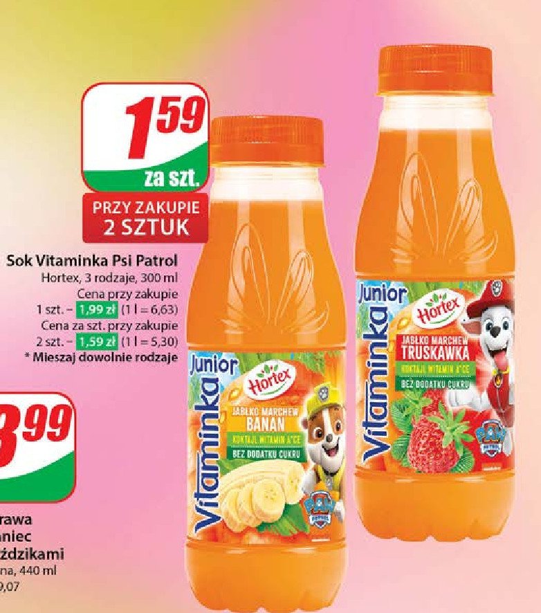 Sok marchew-jabłko-truskawka Hortex vitaminka promocja