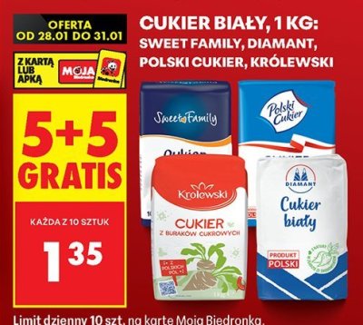 Cukier biały 1 kg: Sweet Family, Diamant, Polski Cukier, Królewski promocja w Biedronka