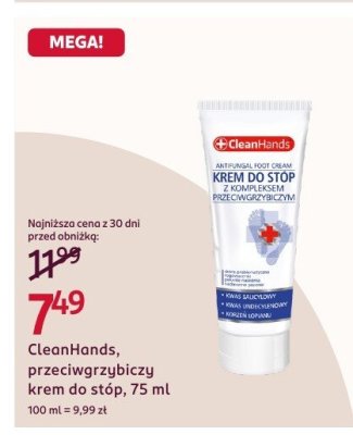 Krem do stóp przeciwgrzybiczy CleanHands, 75 ml promocja w Rossmann