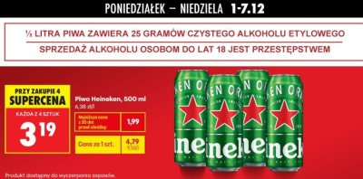 Piwo Heineken, 500 ml promocja w Biedronka
