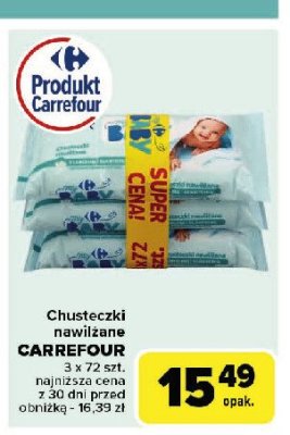 Chusteczki nawilżane z lanliną i alantoniną Carrefour baby promocja