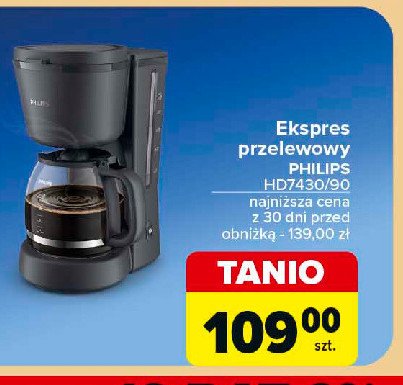 Ekspres przelewowy hd7430/90 Philips promocja w Carrefour