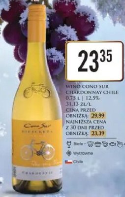 Wino Cono Sur Chardonnay Chile 0,75 L 12,5% promocja w Dino