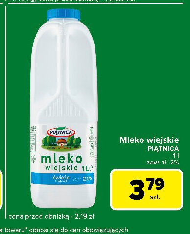 Mleko wiejskie 2% Piątnica promocja w Carrefour Express