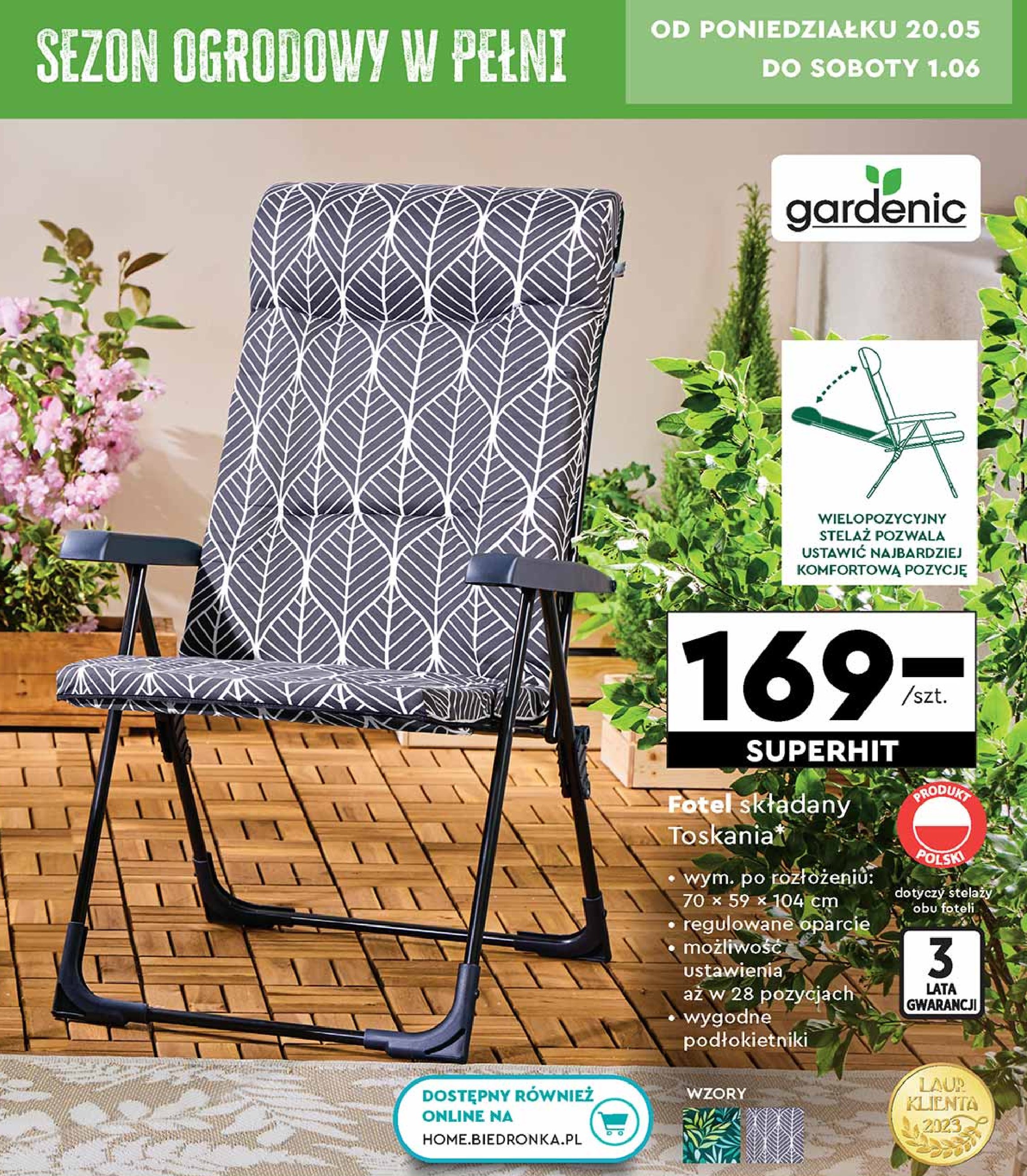 Fotel składany toskania 70 x 59 x 104 cm Gardenic promocja