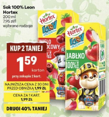 Sok 100% Leon Hortex jabłko promocja w Delikatesy Centrum
