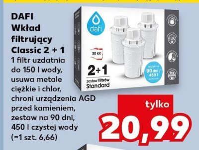 Wkład filtrujący Classic 2 + 1, 1 filtr uzdatnia do 150 l wody, usuwa metale ciężkie i chlor, chroni urządzenia AGD przed kamieniem, zestaw na 90 dni, 450 l czystej wody promocja w Kaufland