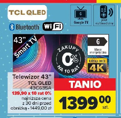 Telewizor 43c635a Tcl promocja w Carrefour