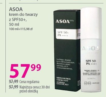 Krem z filtrem chemicznym spf 50+ pa++++ ASOA promocja w Hebe