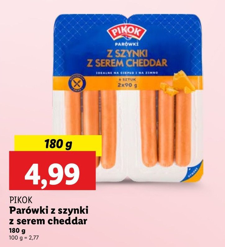 Parówki z szynki z serem cheddar Pikok promocja w Lidl