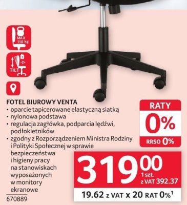 Fotel biurowy FOTEL BIUROWY VENTA promocja w Selgros