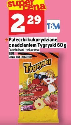 Pałeczki kukurydziane z nadzieniem Tygryski 60 g czekoladowe/truskawkowe promocja w TOPAZ
