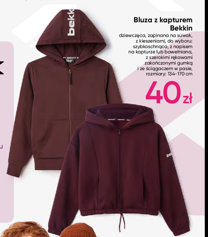Bluza dziewcz臋ca z kapturem na suwak 134-170 cm Bekkin promocja