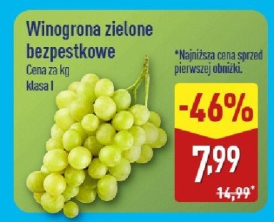 Winogrona zielone bezpestkowe promocja w Aldi