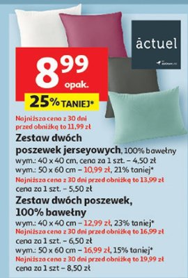 Zestaw dwóch poszewek jerseyowych 50x60 cm Actuel promocja w Auchan