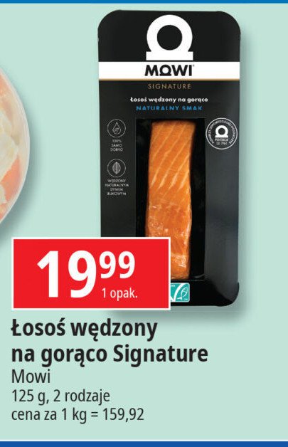 Łosoś wędzony na gorąco naturalny Mowi Marine harvest promocja w Leclerc