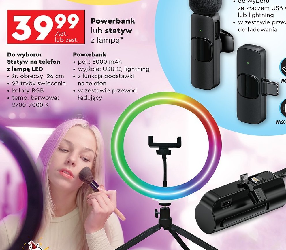 Statyw na telefon z lampą led Forever promocja w Biedronka