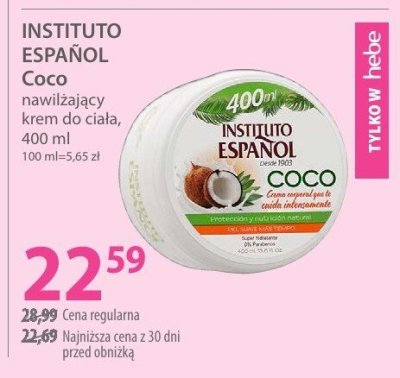 Krem nawilżający do ciała INSTITUTO ESPAÑOL Coco promocja w Hebe