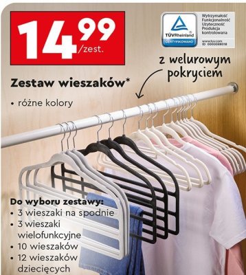 Zestaw wieszaków z welurowym pokryciem promocja w Biedronka