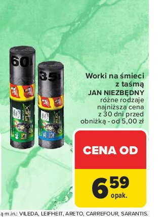 Worki zapachowe na śmieci z taśma 35l Jan niezbędny promocja w Carrefour