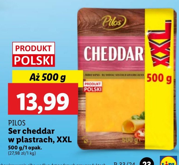 Ser cheddar w plastrach Pilos promocja