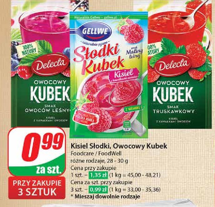 Kisiel truskawkowy Delecta owocowy kubek promocja w Dino