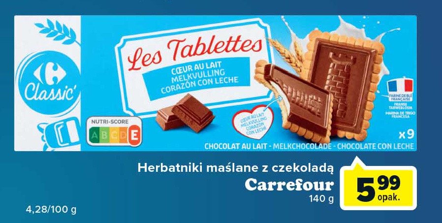 Herbatniki z czekoladą z nadzieniem mlecznym Carrefour promocja
