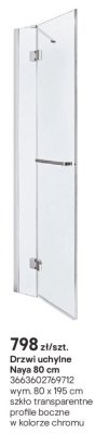 Drzwi prysznicowe uchylne Naya 80 cm promocja w Castorama