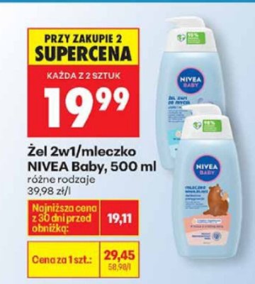 Żel 2w1/mleczko NIVEA Baby, 500 ml promocja w Biedronka