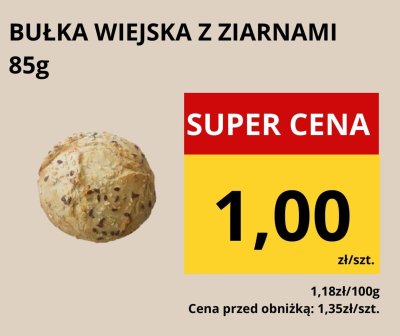 Bułka wiejska z ziarnami 85g promocja w Supeco