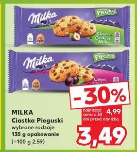 Ciastka z czekoladą i rodzynkami Milka pieguski promocja