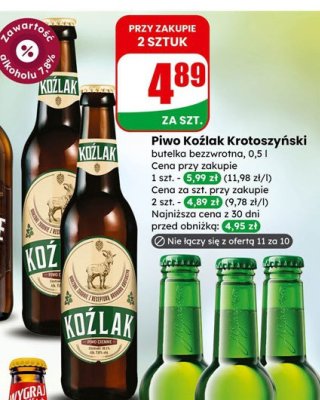 Piwo Koźlak Krotoszyński butelka bezzwrotna promocja w Dino