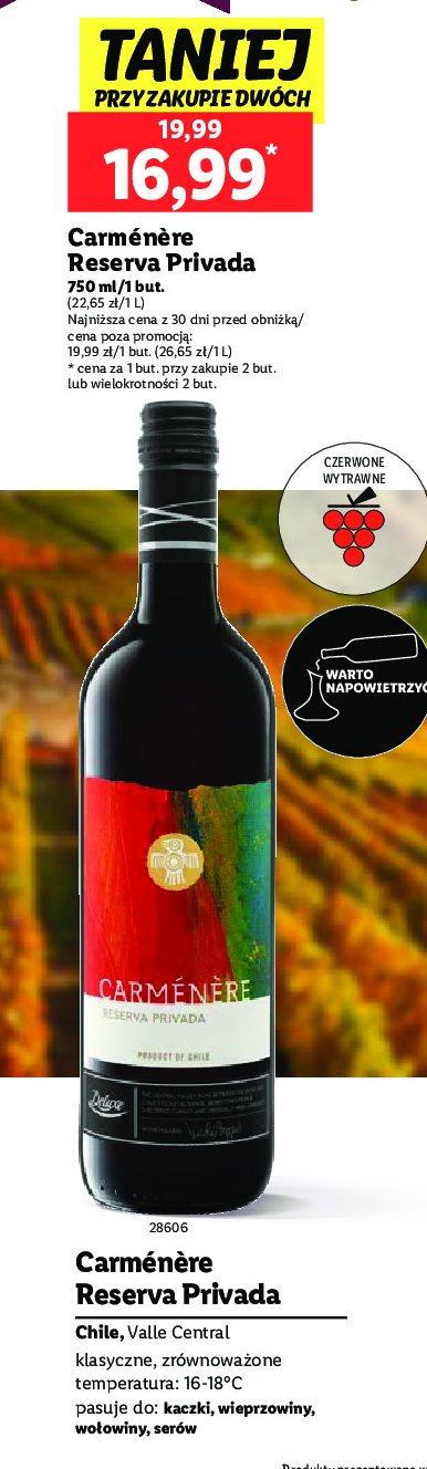 Wino Carmenere reserve privada promocja w Lidl