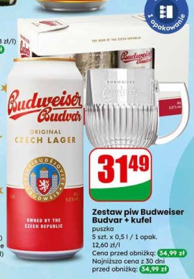 Zestaw piw Budweiser Budvar + kufel puszka promocja w Dino