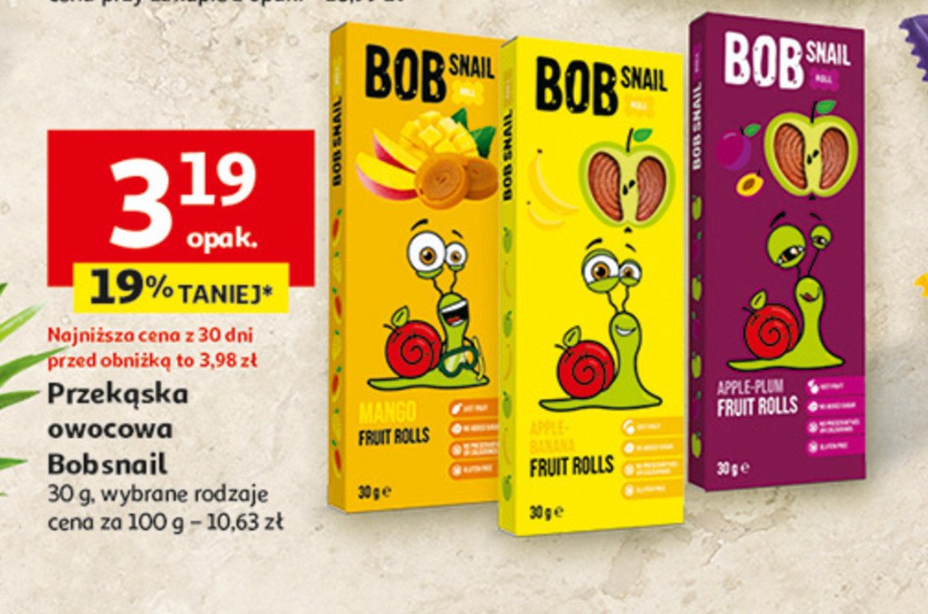 Przekąska jabłkowo-bananowa Bob snail promocja