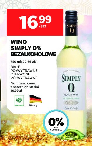 Wino białe półwytrawne SIMPLY (WINO) promocja w Stokrotka