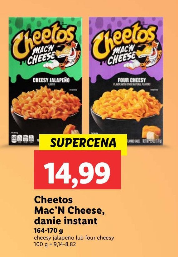 Makaron z serem mac'n cheese four cheesy Cheetos promocja w Lidl