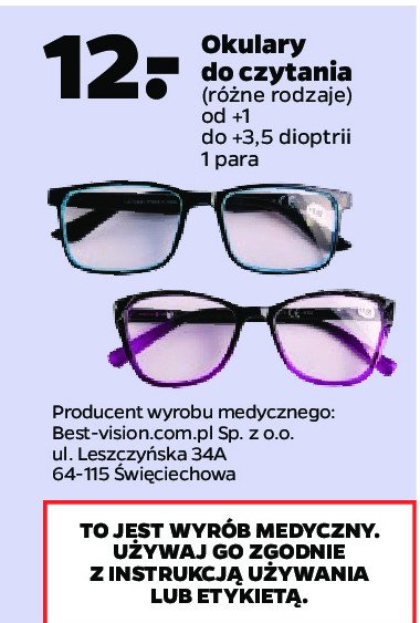 Okulary do czytania +1.0 - +3.5 promocja