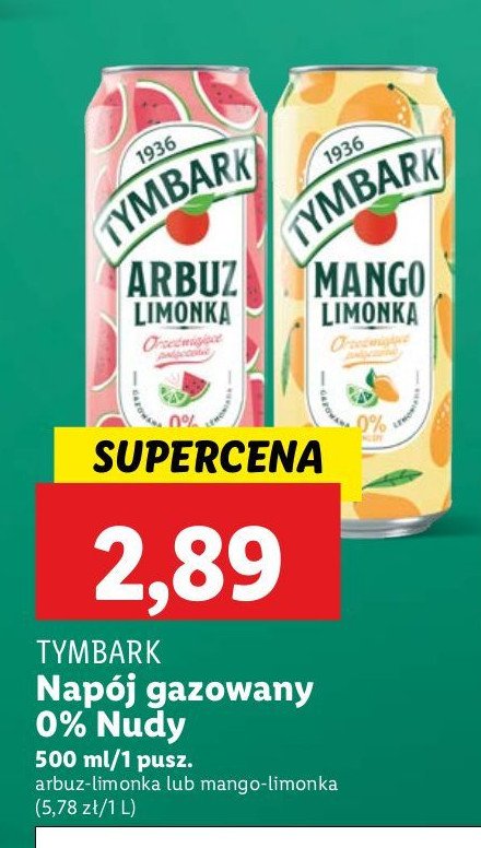 Lemoniada gazowana 0% nudy mango-limonka Tymbark 1936 promocja