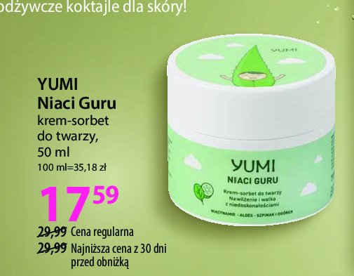 Krem-sorbet do twarzy niaci guru Yumi cosmetics promocja w Hebe