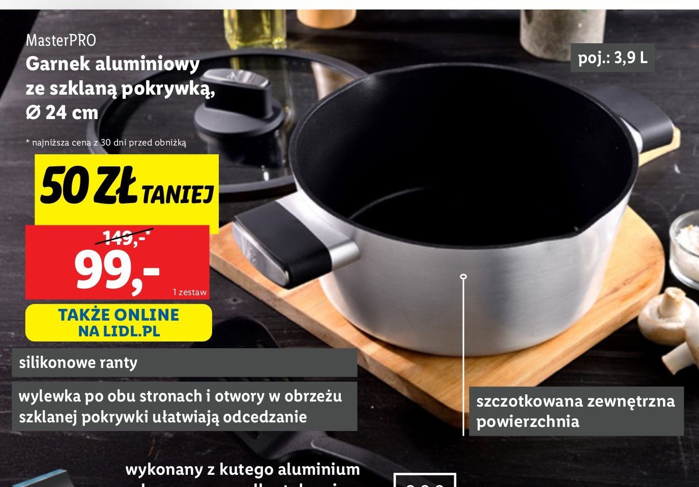 Garnek ze szklaną pokrywką 24 cm Masterpro promocja w Lidl