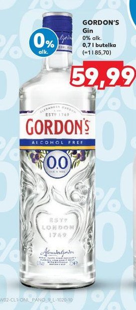 Gin bezalkoholowy Gordon's 0.0% promocja w Kaufland