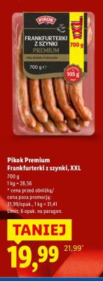 Frankfurterki Pikok Premium Frankfurterki z szynki XXL 700g promocja w Lidl