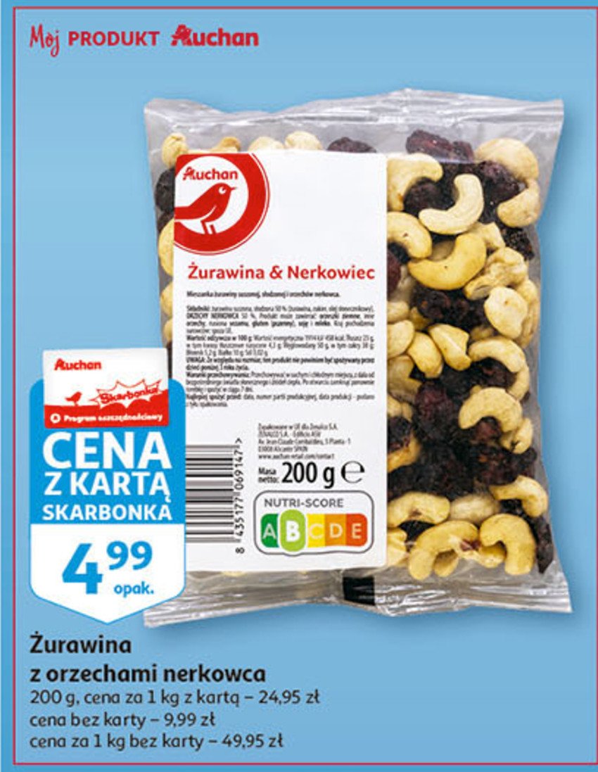 Mieszanka żurawina i nerkowiec Auchan różnorodne (logo czerwone) promocja