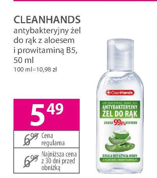 Antybakteryjny żel do rąk z aloesem Cleanhands promocja