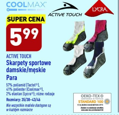 Skarpety sportowe damskie 35-38 Active touch promocja