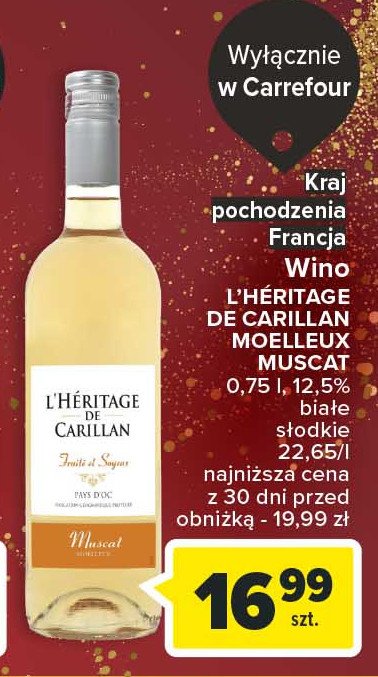 Wino L'heritage de carillan muscat promocja