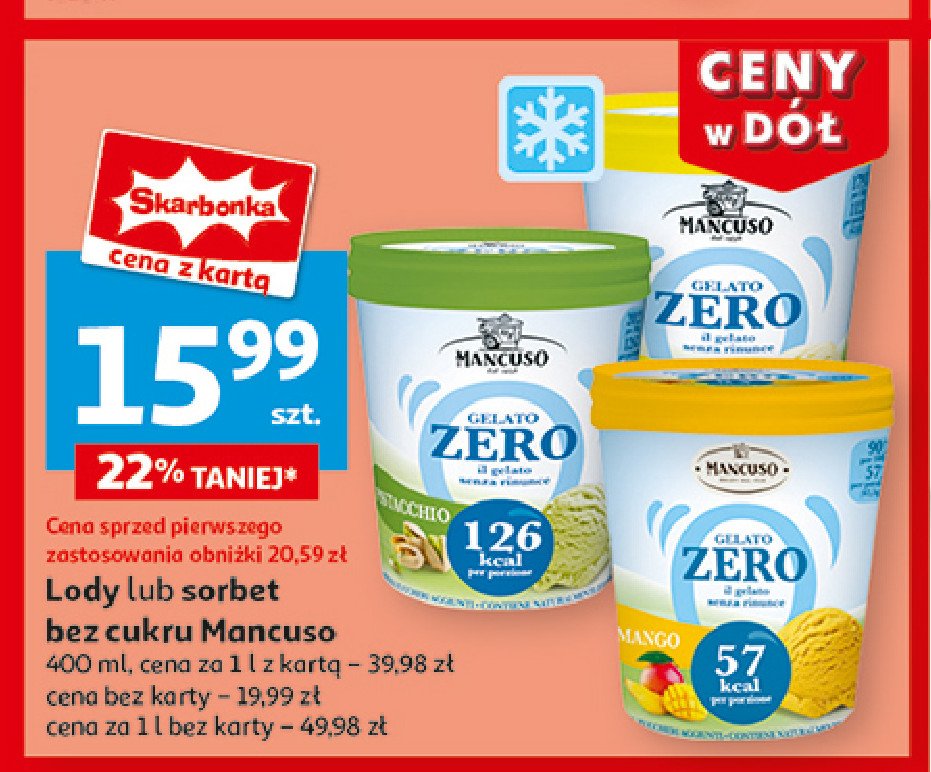 Lody bez cukru waniliowe Mancuso gelati promocja